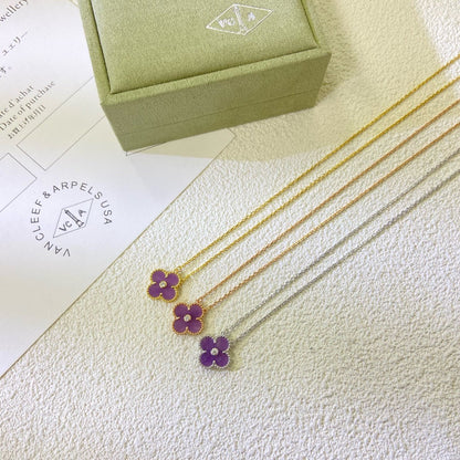 [⭐⭐JeweliWhal Schmuck]CLOVER 15MM DIAMANT-HALSKETTE VIOLETT
