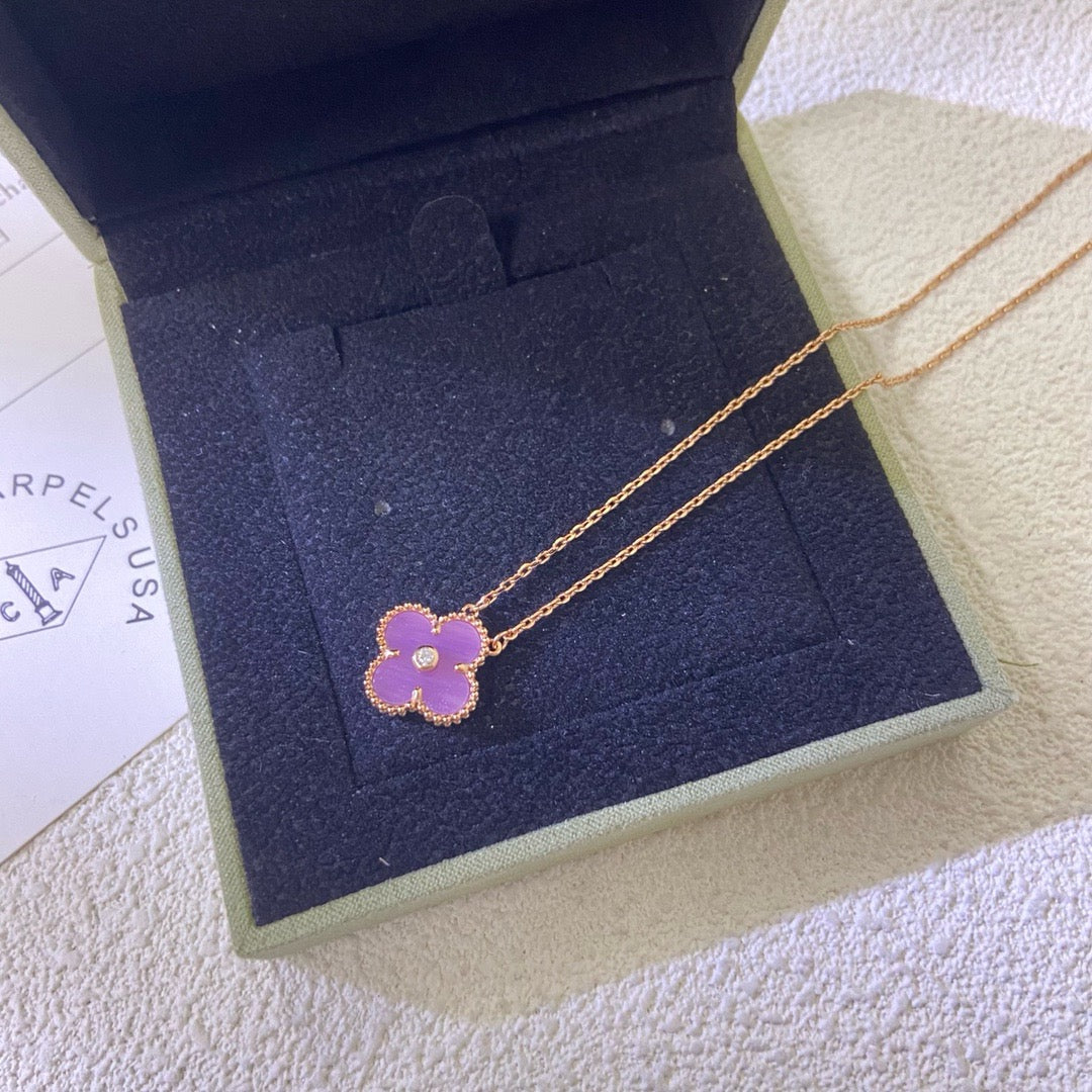 [⭐⭐JeweliWhal Schmuck]CLOVER 15MM DIAMANT-HALSKETTE VIOLETT