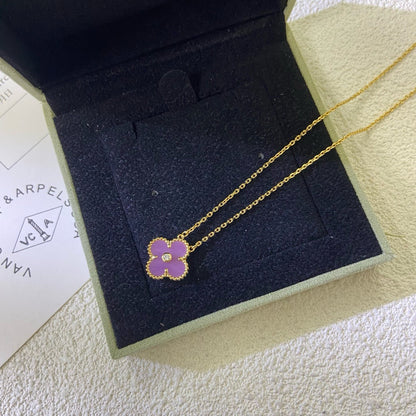 [⭐⭐JeweliWhal Schmuck]CLOVER 15MM DIAMANT-HALSKETTE VIOLETT