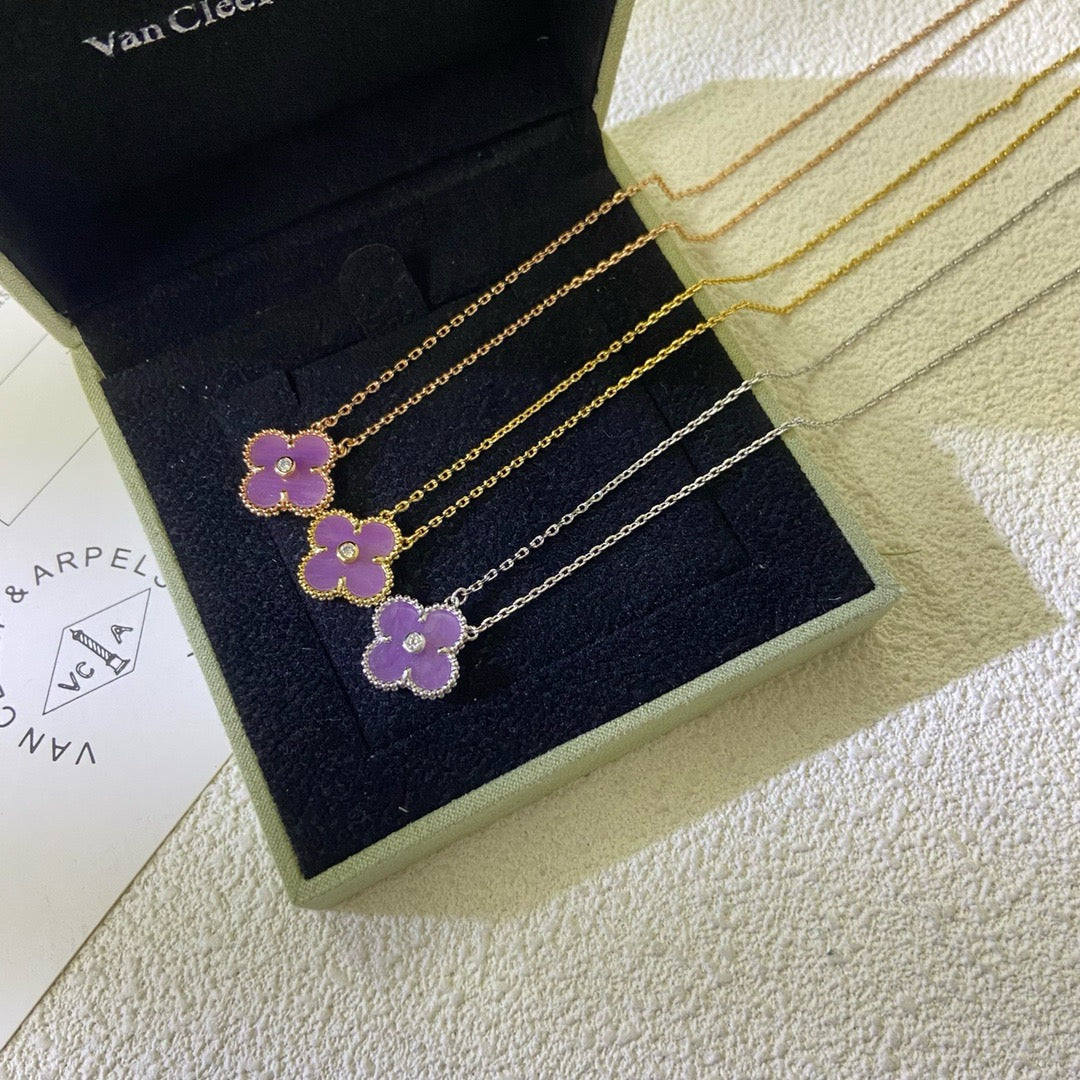 [⭐⭐JeweliWhal Schmuck]CLOVER 15MM DIAMANT-HALSKETTE VIOLETT