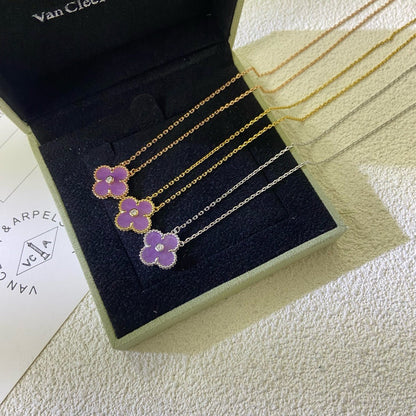 [⭐⭐JeweliWhal Schmuck]CLOVER 15MM DIAMANT-HALSKETTE VIOLETT