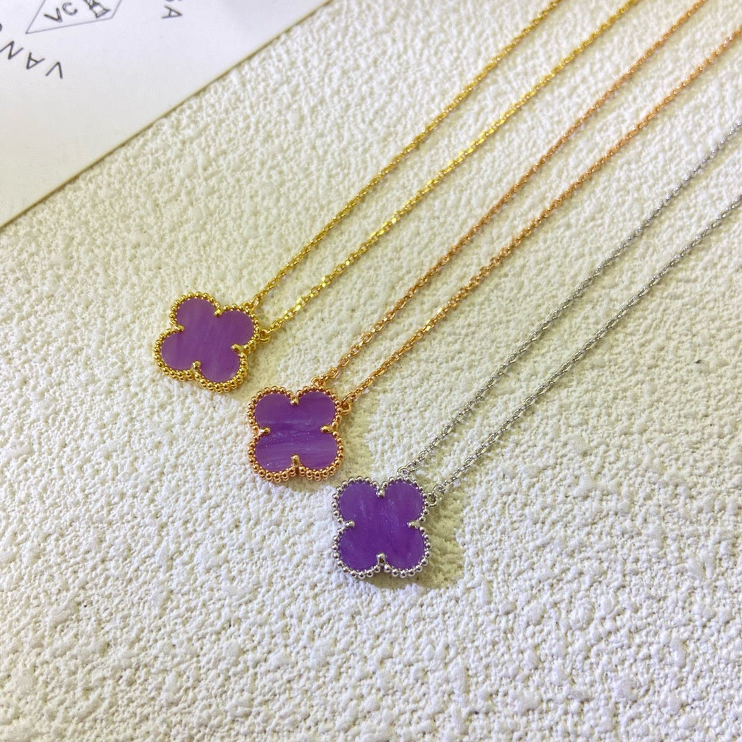 [⭐⭐JeweliWhal Jewelry]CLOVER 15MM  PURPLE VIOLET NECKLACE