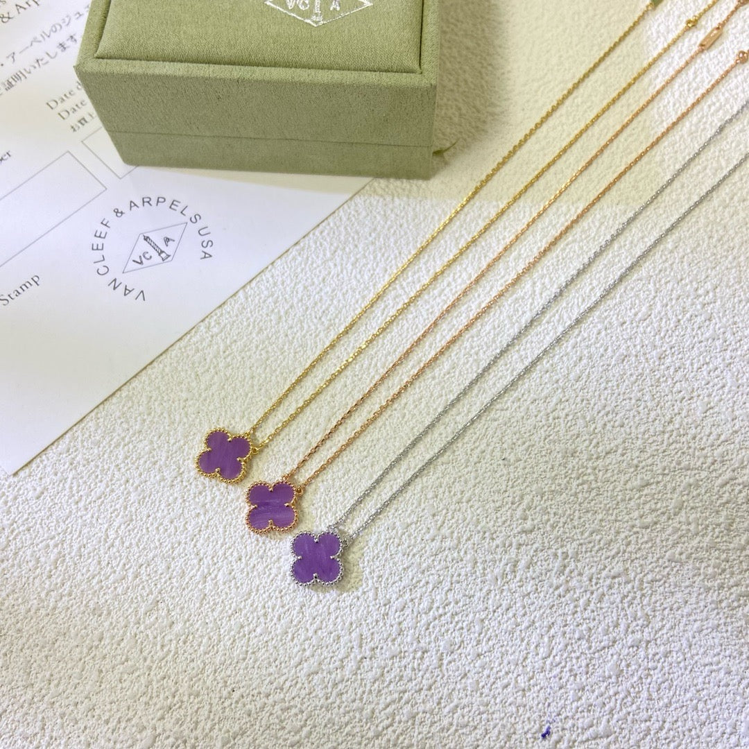 [⭐⭐JeweliWhal Jewelry]CLOVER 15MM  PURPLE VIOLET NECKLACE