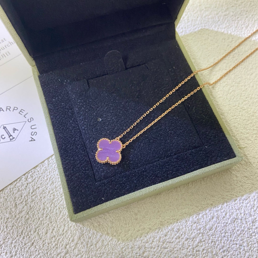 [⭐⭐JeweliWhal Jewelry]CLOVER 15MM  PURPLE VIOLET NECKLACE