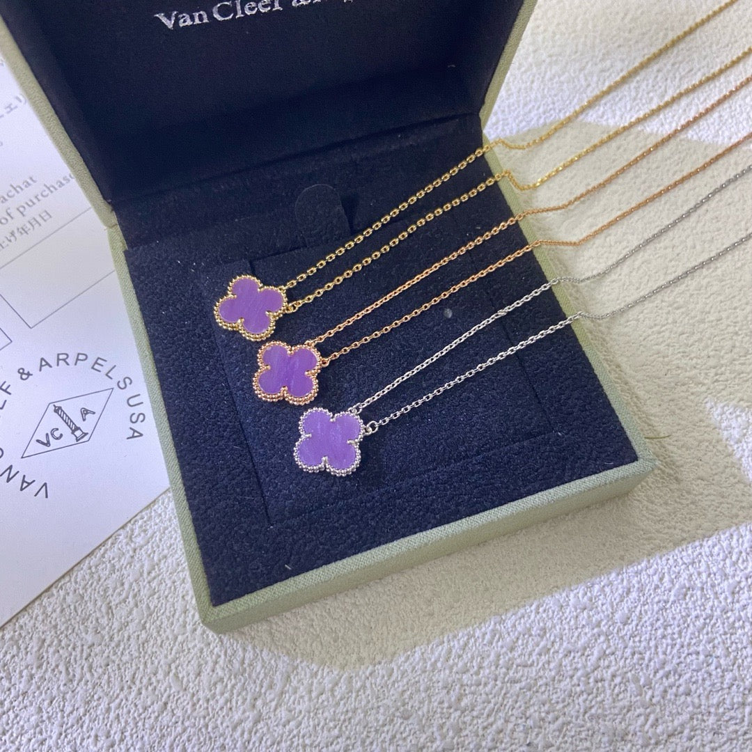 [⭐⭐JeweliWhal Jewelry]CLOVER 15MM  PURPLE VIOLET NECKLACE