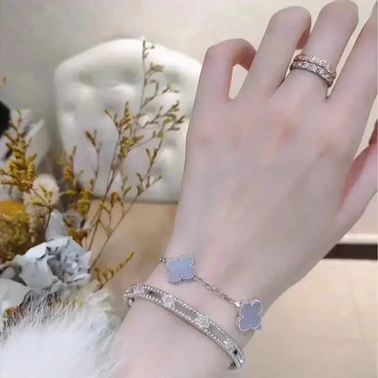 [⭐⭐JeweliWhal] KOLLEKTION CLOVER 5-MOTIV ARMBAND AUS LILA CHALCEDON