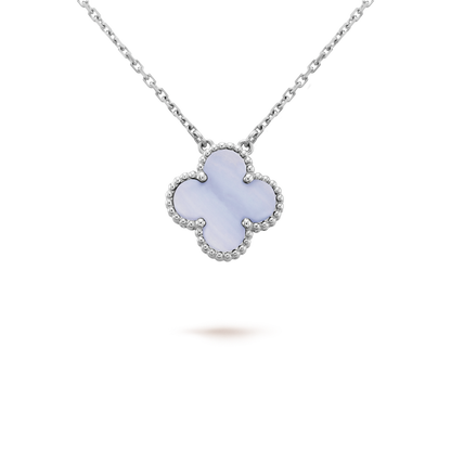 [⭐⭐JeweliWhal]CLOVER 15MM BLUE CHALCEDONY NECKLACE SILVER