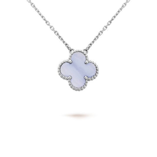 [⭐⭐JeweliWhal]CLOVER 15MM BLUE CHALCEDONY NECKLACE SILVER