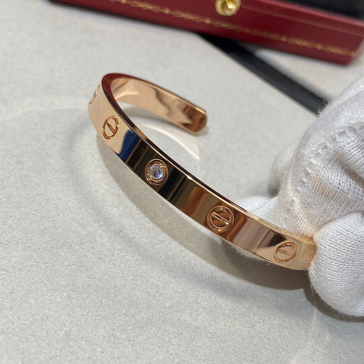 [⭐⭐JeweliWhal]LOVE BRACELET 6.1MM 1 DIAMOND OPEN CUFF
