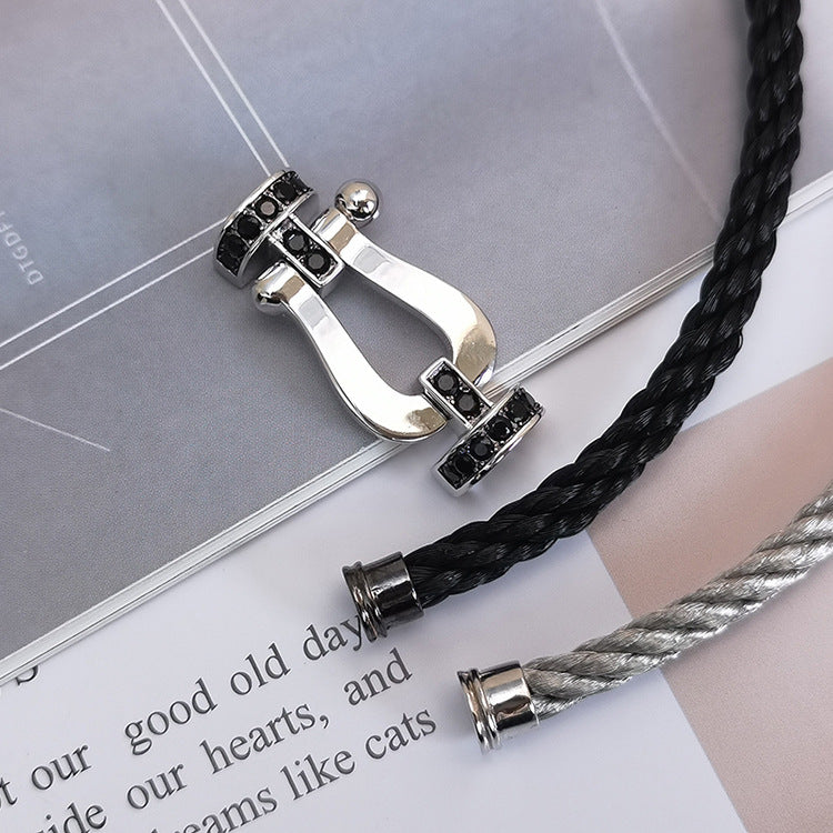 [⭐⭐JeweliWhal]FORCE LARGE HORSESHOE BLACK DIAMOND BRACELET SILVER