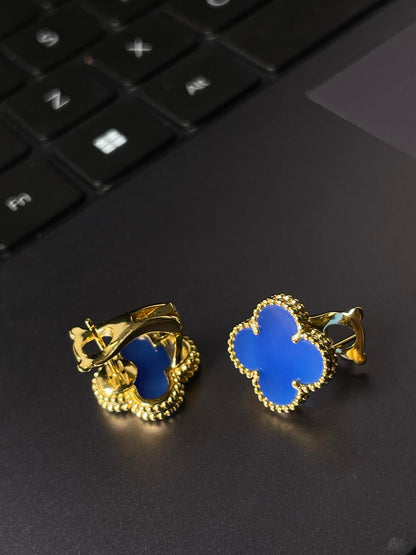 [⭐⭐JeweliWhal] CLOVER LARGE (20mm) 1 MOTIFS BLUE MOP STUD EARRINGS