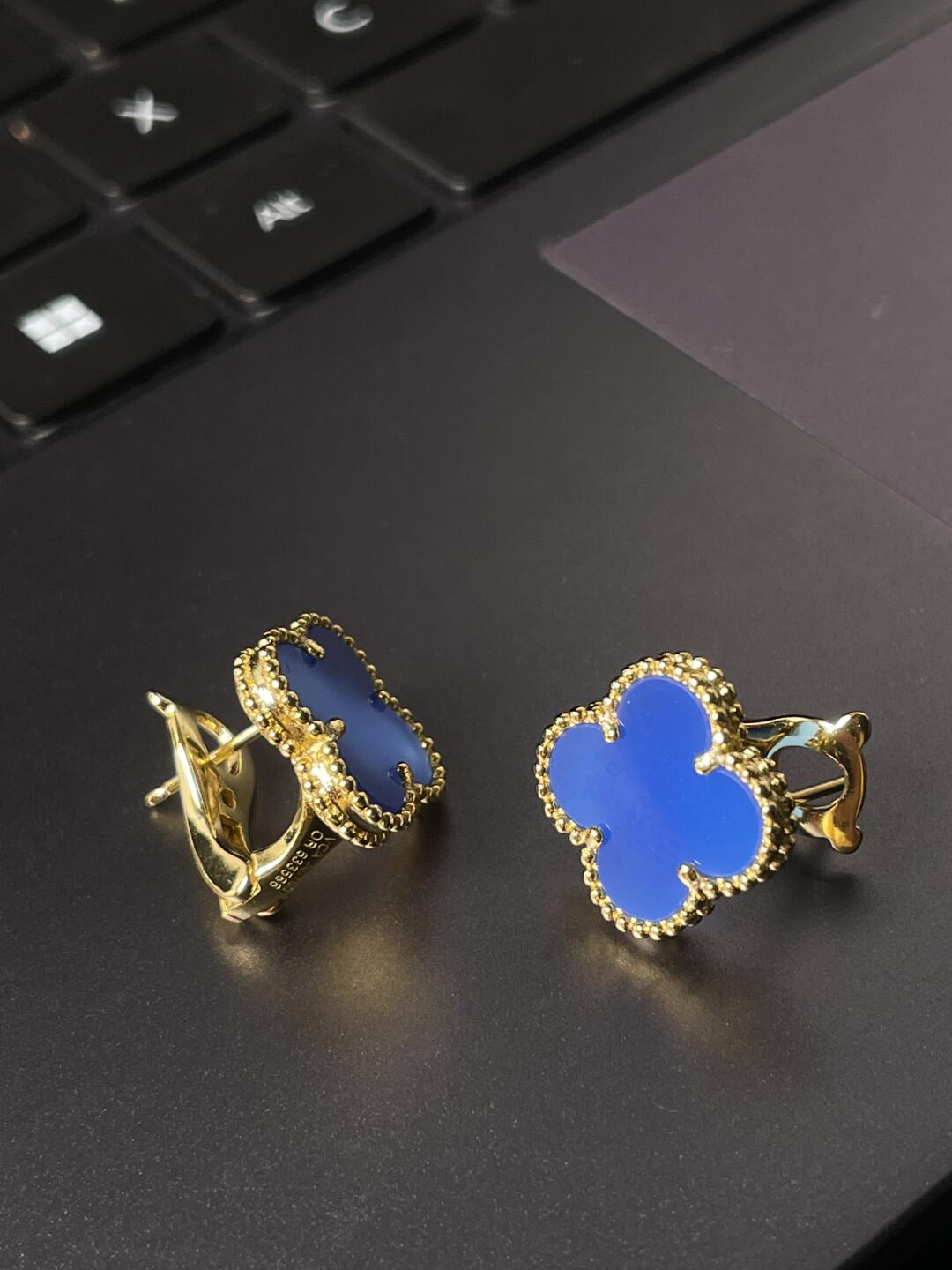 [⭐⭐JeweliWhal] CLOVER LARGE (20mm) 1 MOTIFS BLUE MOP STUD EARRINGS