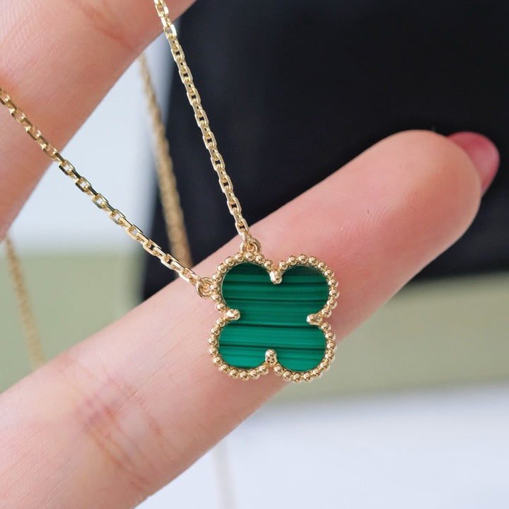 [⭐⭐JeweliWhal]CLOVER 15MM MALACHITE SINGLE FLOWER  NECKLACE