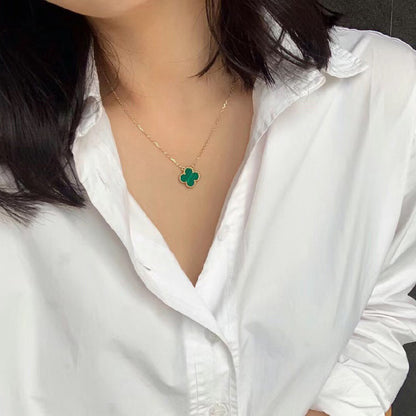 [⭐⭐JeweliWhal]CLOVER 15MM MALACHITE SINGLE FLOWER  NECKLACE