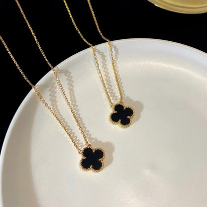 [⭐⭐JeweliWhal]CLOVER 15MM BLACK ONYX SINGLE FLOWER NECKLACE