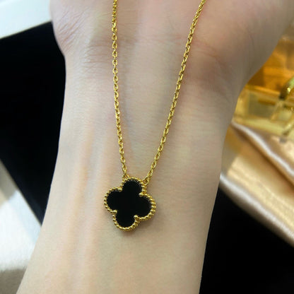 [⭐⭐JeweliWhal]CLOVER 15MM BLACK ONYX SINGLE FLOWER NECKLACE