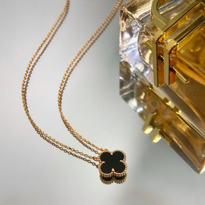 [⭐⭐JeweliWhal]CLOVER 15MM BLACK ONYX SINGLE FLOWER NECKLACE