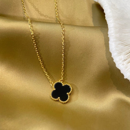 [⭐⭐JeweliWhal]CLOVER 15MM BLACK ONYX SINGLE FLOWER NECKLACE