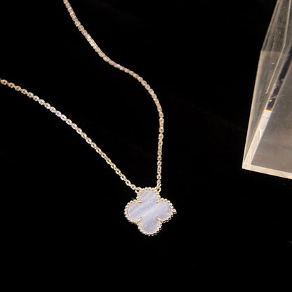 [⭐⭐JeweliWhal]CLOVER 15MM BLUE CHALCEDONY NECKLACE SILVER
