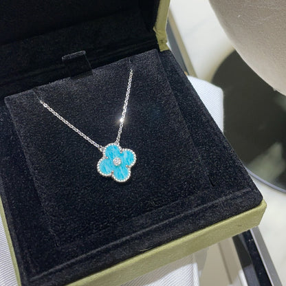 [⭐⭐JeweliWhal]CLOVER 15MM DIAMOND SVRES PORCELAIN  NECKLACE SILVER