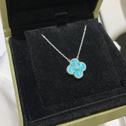 [⭐⭐JeweliWhal]CLOVER 15MM DIAMOND SVRES PORCELAIN  NECKLACE SILVER