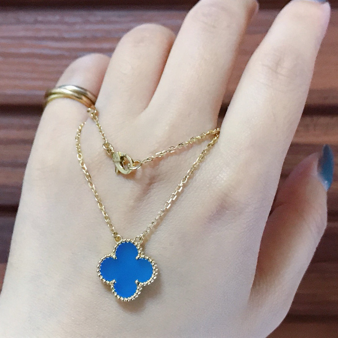 [⭐⭐JeweliWhal]CLOVER 15MM BLUE AGATE NECKLACE