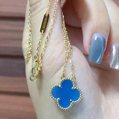 [⭐⭐JeweliWhal]CLOVER 15MM BLUE AGATE NECKLACE