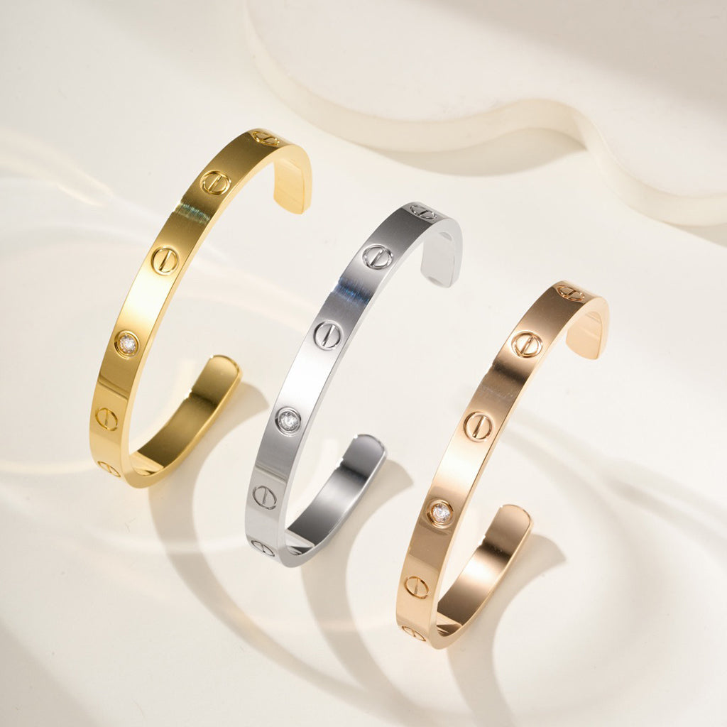 [⭐⭐JeweliWhal]LOVE BRACELET 6.1MM 1 DIAMOND OPEN CUFF