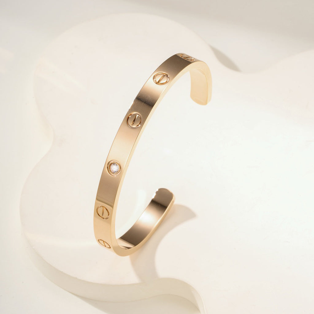 [⭐⭐JeweliWhal]LOVE BRACELET 6.1MM 1 DIAMOND OPEN CUFF