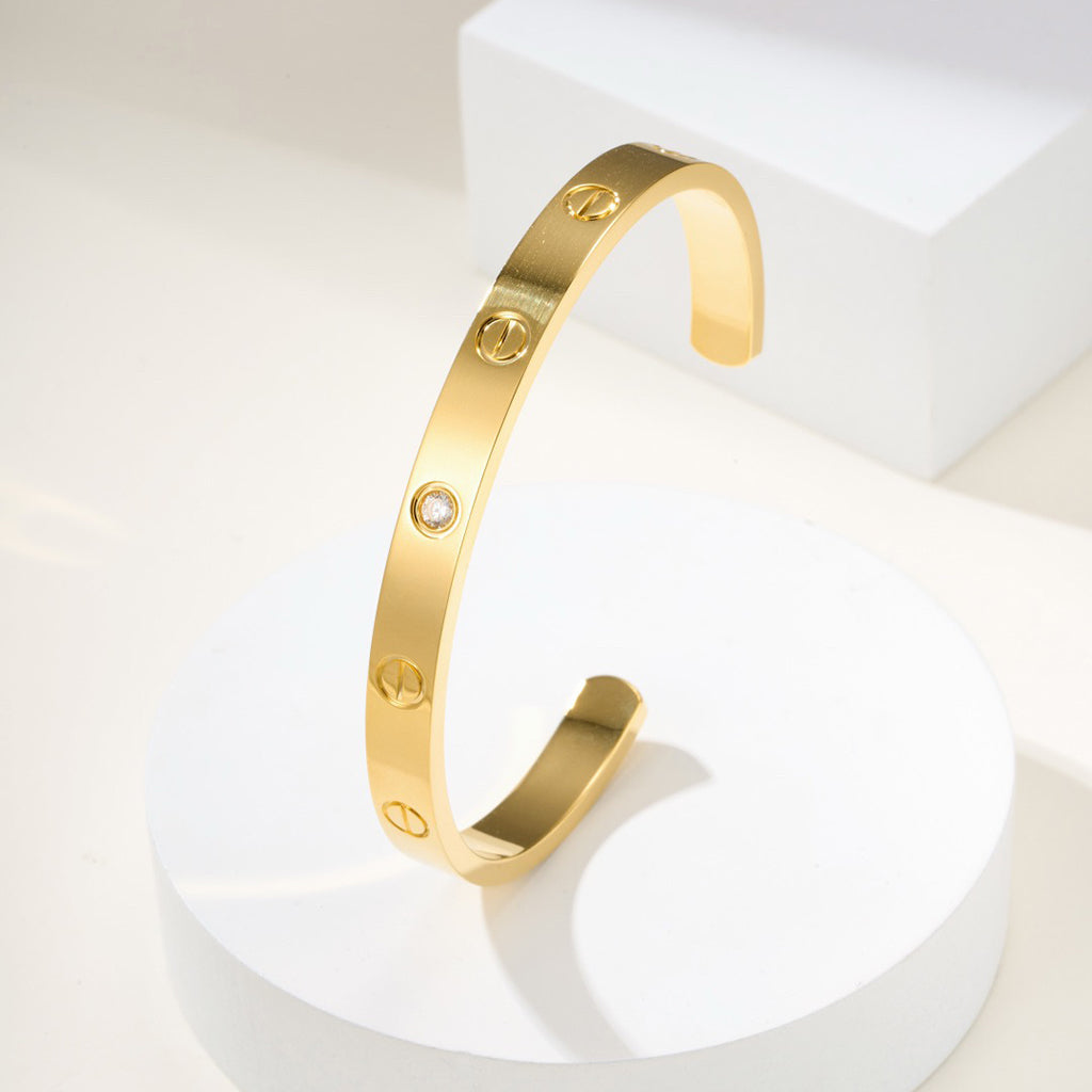 [⭐⭐JeweliWhal]LOVE BRACELET 6.1MM 1 DIAMOND OPEN CUFF