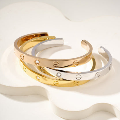 [⭐⭐JeweliWhal]LOVE BRACELET 6.1MM 1 DIAMOND OPEN CUFF