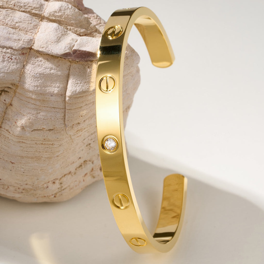 [⭐⭐JeweliWhal]LOVE BRACELET 6.1MM 1 DIAMOND OPEN CUFF