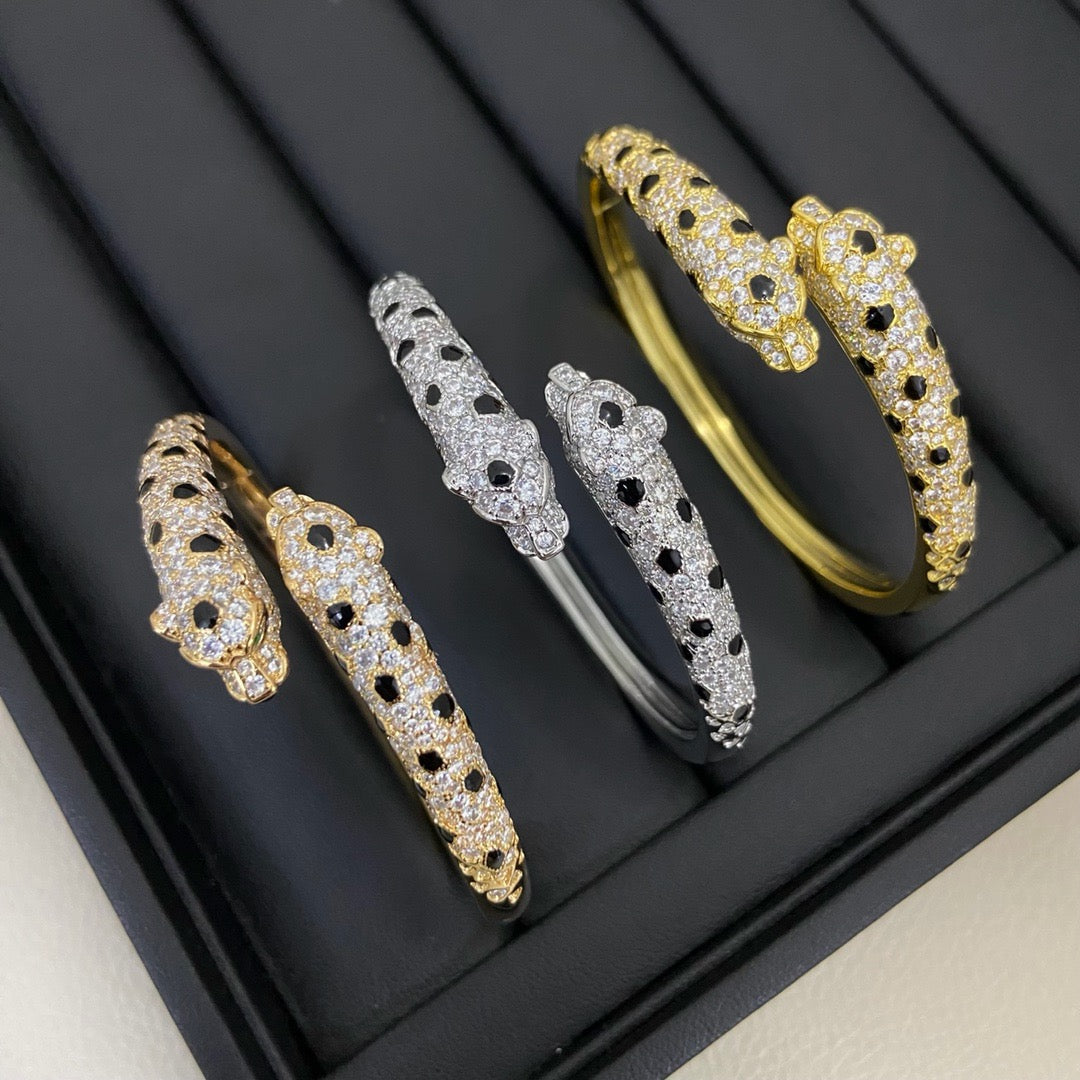 [⭐⭐JeweliWhal]PANTHERE DOPPELKÖPFIGES HALB-DIAMANT-OFFENES ARMBAND