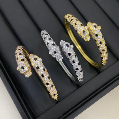 [⭐⭐JeweliWhal]PANTHERE DOPPELKÖPFIGES HALB-DIAMANT-OFFENES ARMBAND