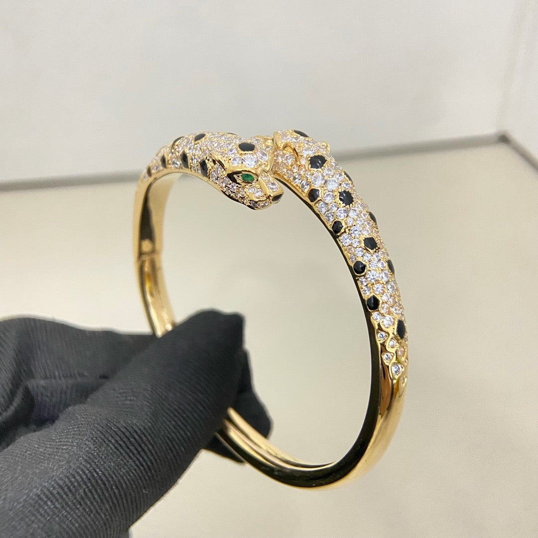 [⭐⭐JeweliWhal]PANTHERE DOPPELKÖPFIGES HALB-DIAMANT-OFFENES ARMBAND