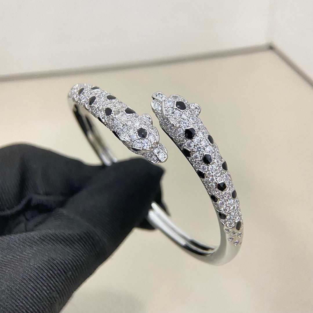 [⭐⭐JeweliWhal]PANTHERE DOPPELKÖPFIGES HALB-DIAMANT-OFFENES ARMBAND