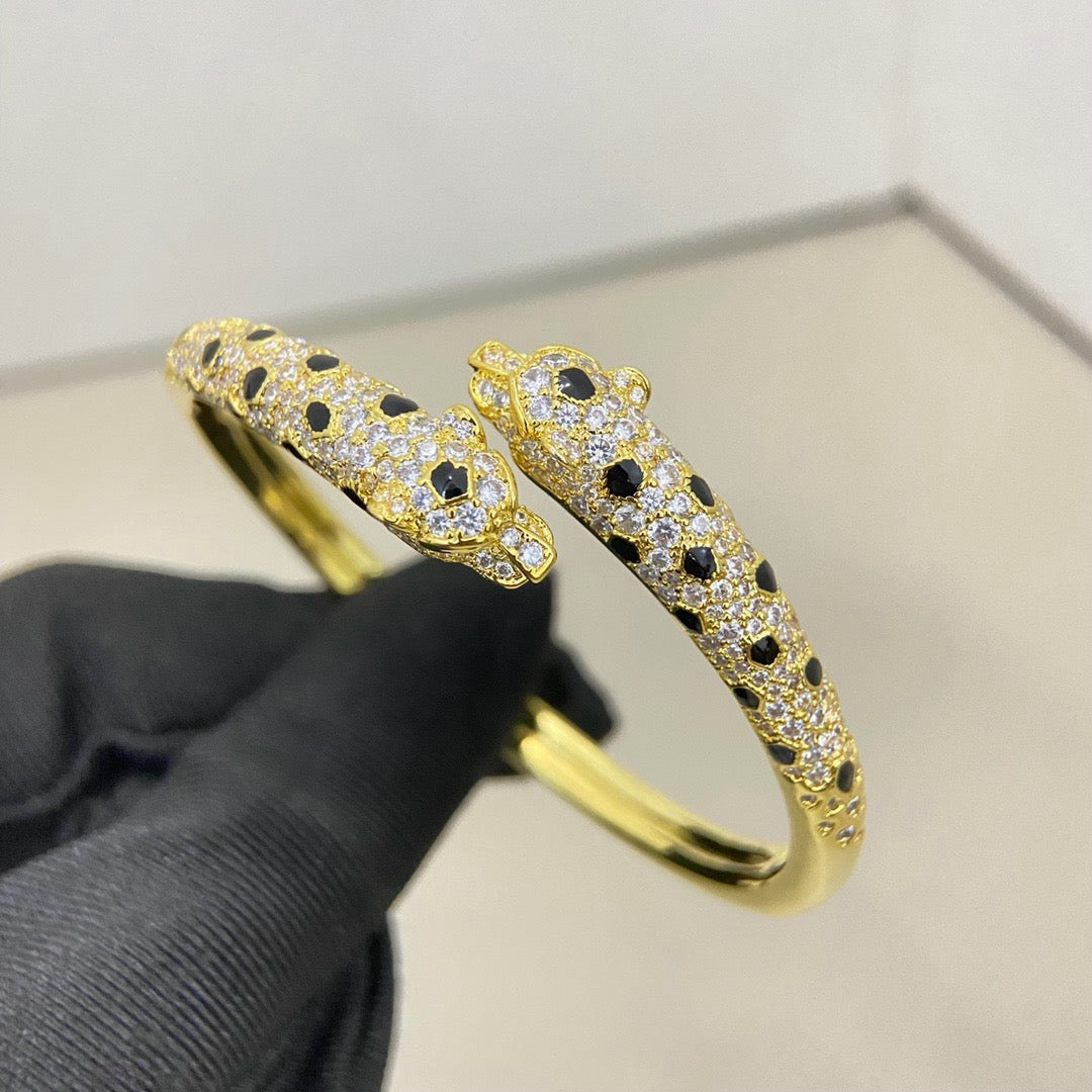 [⭐⭐JeweliWhal]PANTHERE DOPPELKÖPFIGES HALB-DIAMANT-OFFENES ARMBAND