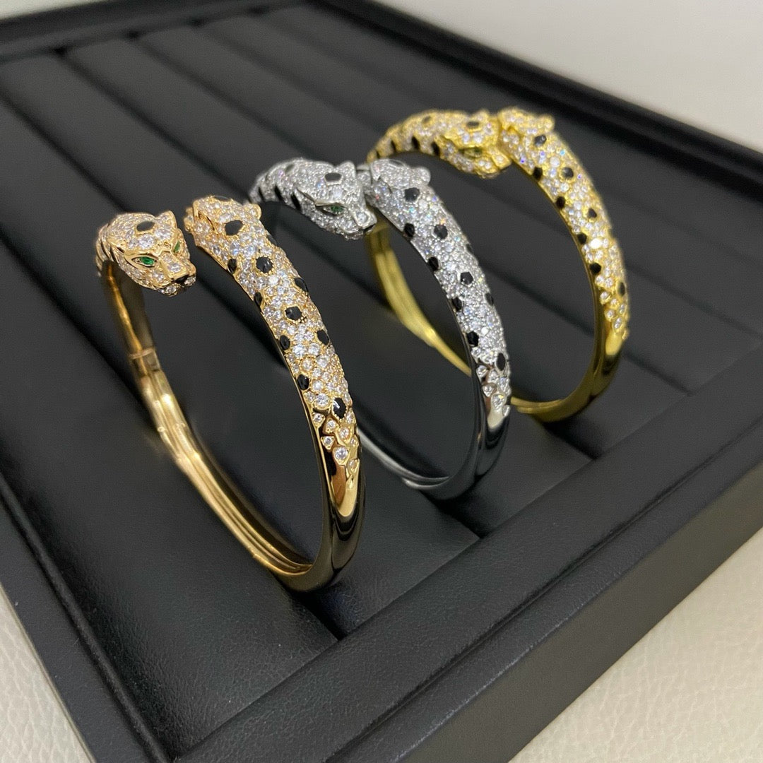 [⭐⭐JeweliWhal]PANTHERE DOPPELKÖPFIGES HALB-DIAMANT-OFFENES ARMBAND