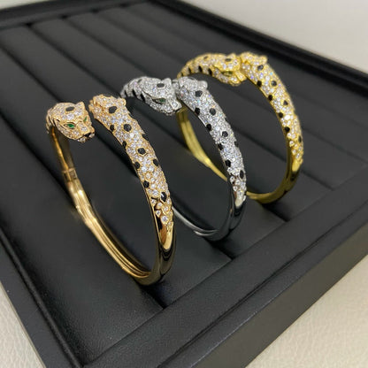 [⭐⭐JeweliWhal]PANTHERE DOPPELKÖPFIGES HALB-DIAMANT-OFFENES ARMBAND