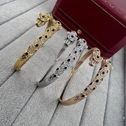 [⭐⭐JeweliWhal]PANTHERE DOPPELKÖPFIGES HALB-DIAMANT-OFFENES ARMBAND
