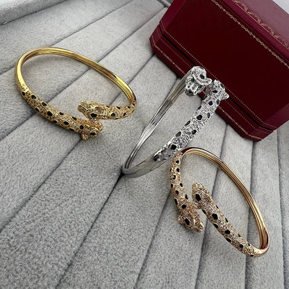 [⭐⭐JeweliWhal]PANTHERE DOPPELKÖPFIGES HALB-DIAMANT-OFFENES ARMBAND