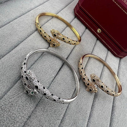 [⭐⭐JeweliWhal]PANTHERE DOPPELKÖPFIGES HALB-DIAMANT-OFFENES ARMBAND