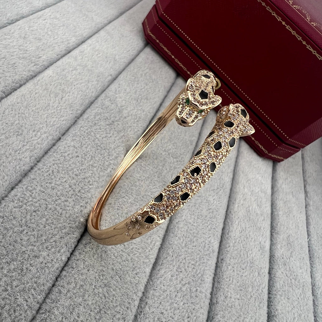 [⭐⭐JeweliWhal]PANTHERE DOPPELKÖPFIGES HALB-DIAMANT-OFFENES ARMBAND