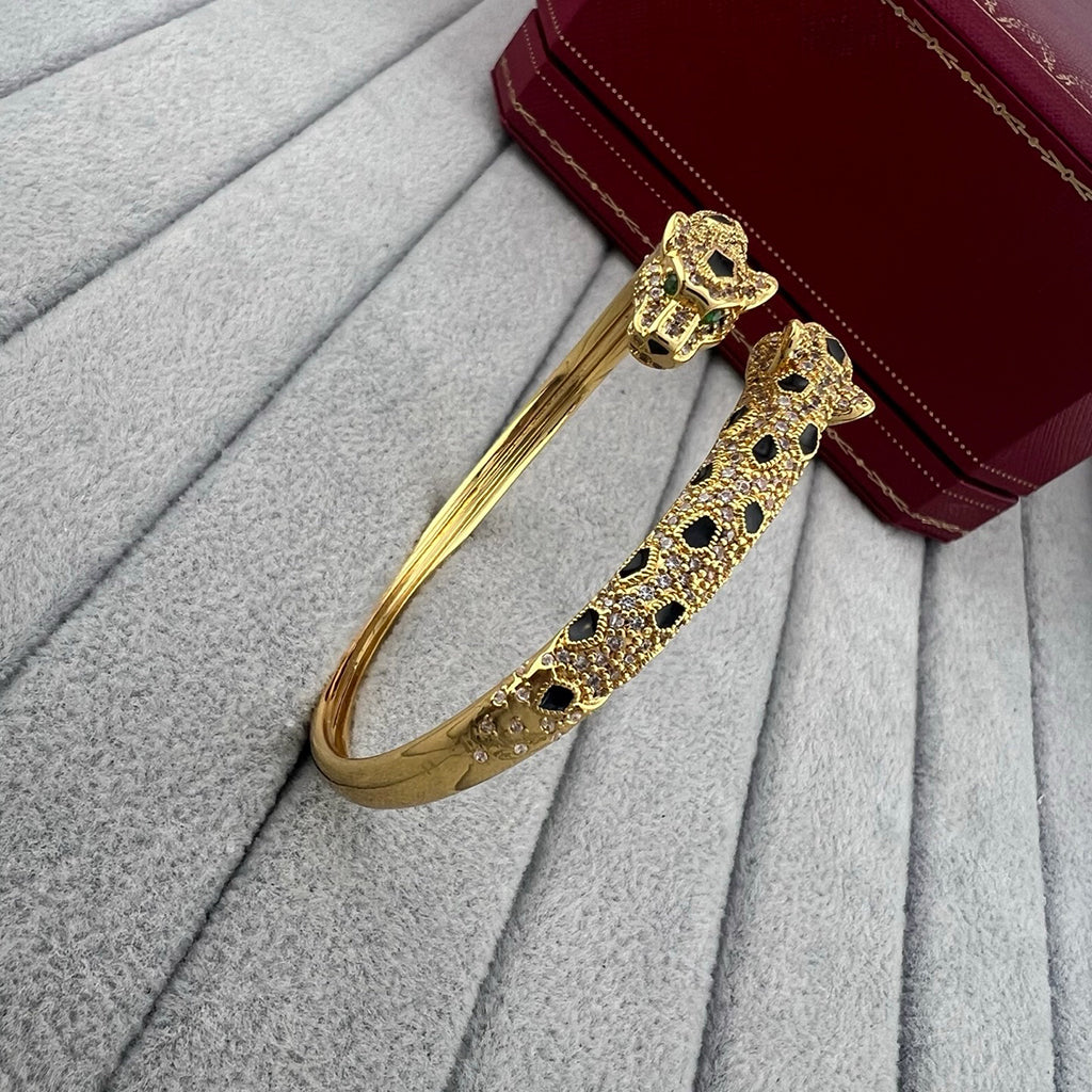 [⭐⭐JeweliWhal]PANTHERE DOPPELKÖPFIGES HALB-DIAMANT-OFFENES ARMBAND