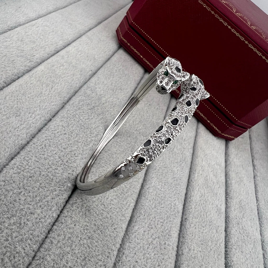 [⭐⭐JeweliWhal]PANTHERE DOPPELKÖPFIGES HALB-DIAMANT-OFFENES ARMBAND