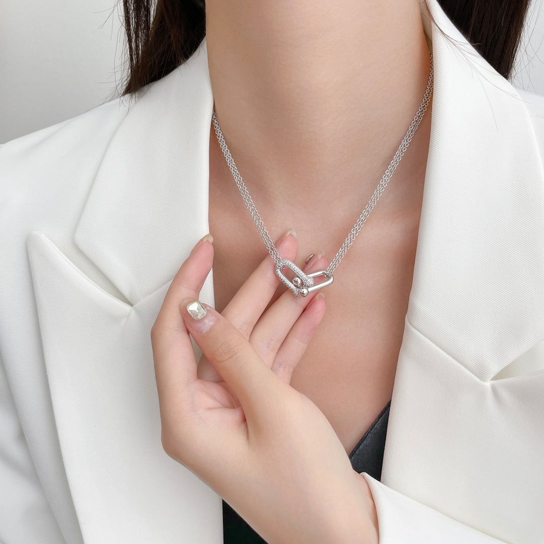 [JeweliWhal]HARDWEAR DIAMOND PEDANT DOUBLE CHAIN NECKLACE