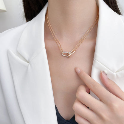[JeweliWhal]HARDWEAR DIAMOND PEDANT DOUBLE CHAIN NECKLACE