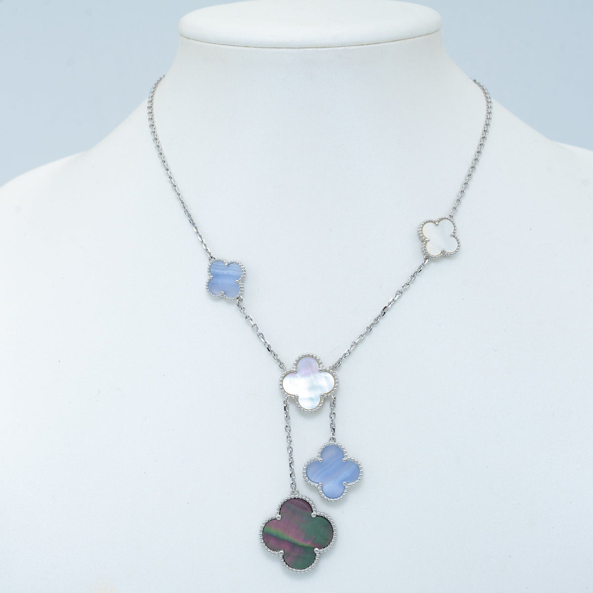 [⭐⭐JeweliWhal]CLOVER MOP CHALCEDONY NECKLACE SILVER 6 MOTIF