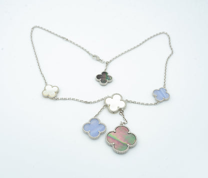 [⭐⭐JeweliWhal]CLOVER MOP CHALCEDONY NECKLACE SILVER 6 MOTIF