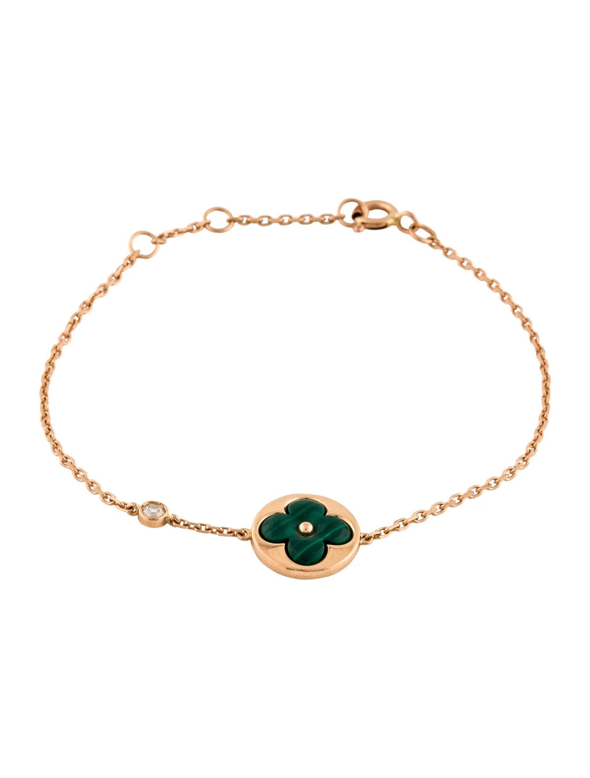[⭐⭐JeweliWhal]SUN MALACHITE 1 DIAMOND PINK GOLD BRACELET